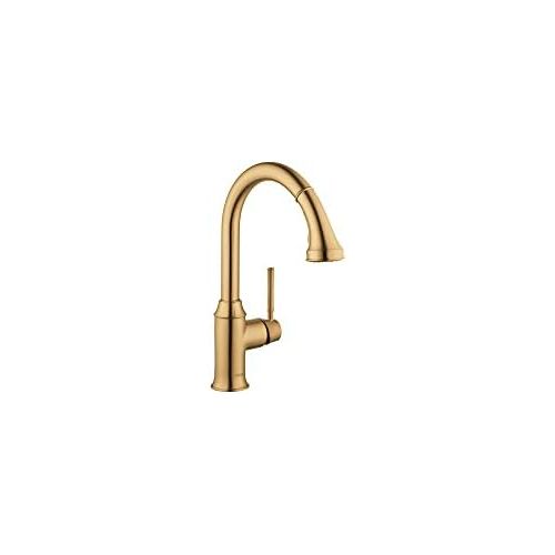  hansgrohe Talis C 1-Handle 15-inch Tall Kitchen Faucet with Pull Down Sprayer with QuickClean in Brushed Gold Optic, 04215250
