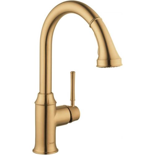  hansgrohe Talis C 1-Handle 15-inch Tall Kitchen Faucet with Pull Down Sprayer with QuickClean in Brushed Gold Optic, 04215250