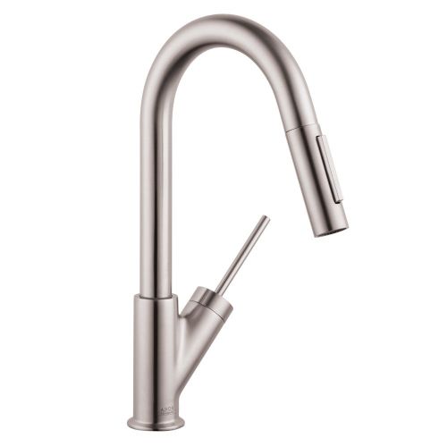  Hansgrohe 10824801 Starck Pull-Down Kitchen Faucet with High-Arc Spout Small Steel Optik