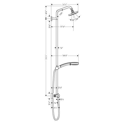  Hansgrohe 27169821 Croma Showerpipes, 41.37 x 6.25 x 14.13 inches, Brushed Nickel