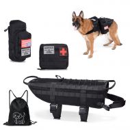 Hanshengday Tactical Dog Vest-Training Molle Harness-Tactical Dog Backpack-Pet Tactical -Vest Detachable Pouches-Relective Patches…