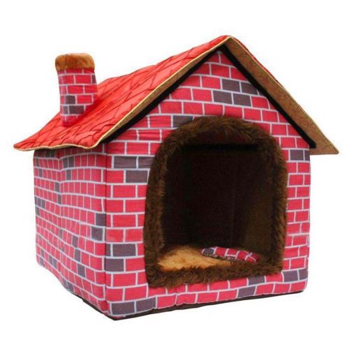  Hanshu Warm Indoor Soft Kennel Pet Large Dog House Doggy Beds with Mat, Red