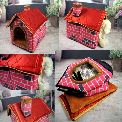  Hanshu Warm Indoor Soft Kennel Pet Large Dog House Doggy Beds with Mat, Red