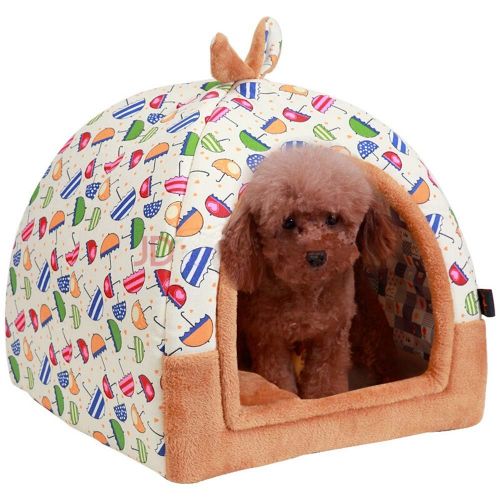  Hanshu 2 In 1 Pet House and Sofa Indoor Soft Warm Washable Igloo Pyramid Cat Dog Beds,(Blue Car, L)