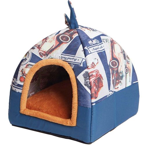  Hanshu 2 In 1 Pet House and Sofa Indoor Soft Warm Washable Igloo Pyramid Cat Dog Beds,(Jack Flag, M)