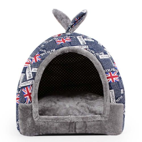  Hanshu 2 In 1 Pet House and Sofa Indoor Soft Warm Washable Igloo Pyramid Cat Dog Beds,(Jack Flag, M)