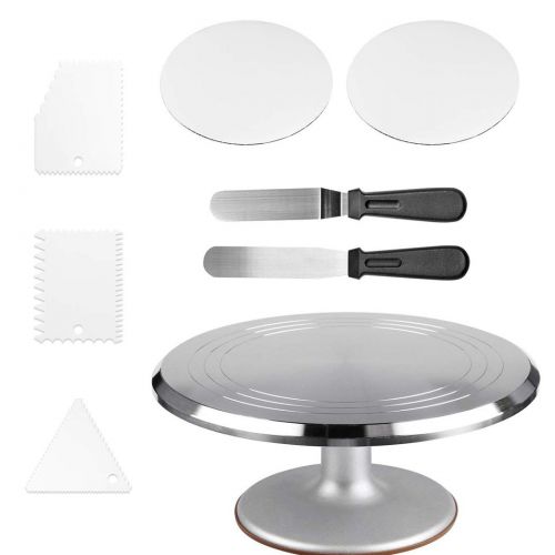  Hanyan Aluminium Alloy Revolving Cake Turntable - with 12 Rotating Cake Decorating Stand,2 Piece 10 Inch Cake Boards, 2 Angled Icing Spatulas,3 Icing Combs