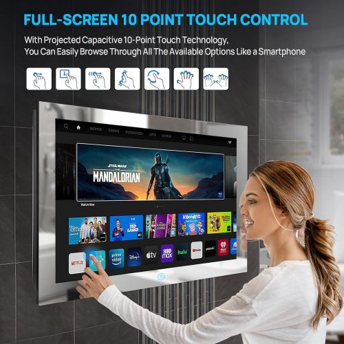  Haocrown 19 Inch Touchscreen Bathroom TV Waterproof Smart Mirror TVs HD 1080P LED Small Television Built-in Android System HDTV(ATSC) Tuner Wi-Fi Bluetooth