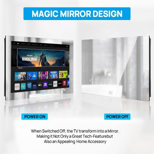  Haocrown 19 Inch Touchscreen Bathroom TV Waterproof Smart Mirror TVs HD 1080P LED Small Television Built-in Android System HDTV(ATSC) Tuner Wi-Fi Bluetooth