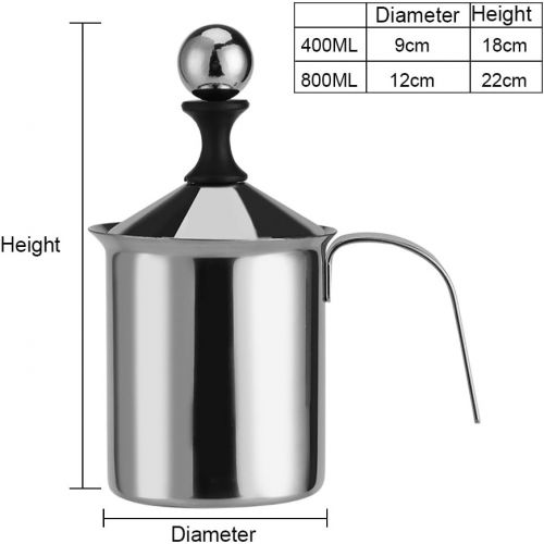  Haofy Milchaufschaumer, 400ML / 800ML Edelstahl Hand Manuelle Milchaufschaumer Doppel-Mesh-Schaum-Mixer fuer Kaffee, Latte, heisse Schokolade Kaffee Cappuccino Foamer Creamer(400ml)