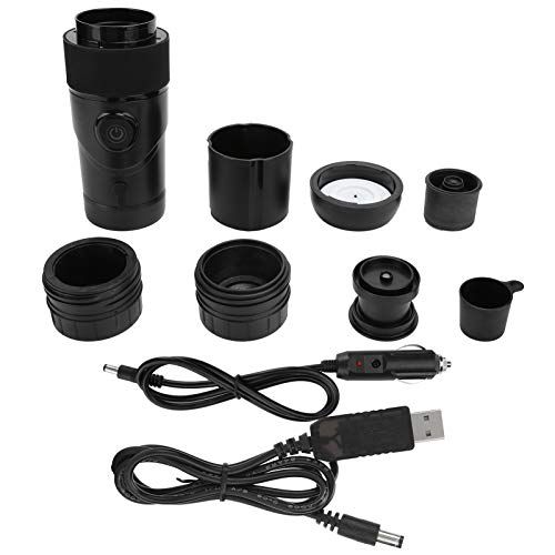  Haofy Mini Maker, Portable Travel Coffee Maker, Electric Coffee Machine Black USB Cable + Car Cigarette Lighter Power Supply Cable