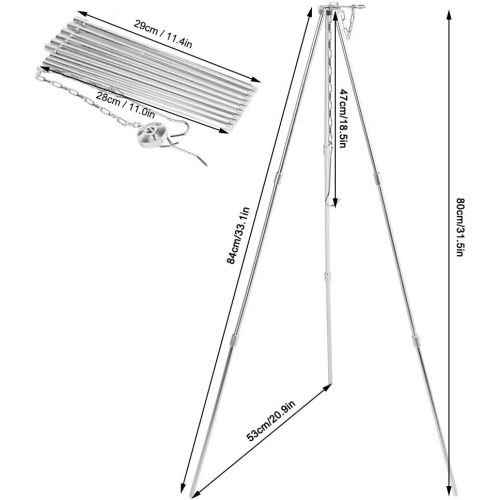  Haofy Portable Camping Stove Tripod Foldable Aluminum Cooking Tripod with Adjustable Chain, Suit for Outdoor Backyards, Picnics, Backpacking, Camping