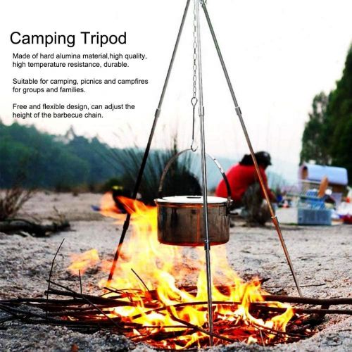  Haofy Portable Camping Stove Tripod Foldable Aluminum Cooking Tripod with Adjustable Chain, Suit for Outdoor Backyards, Picnics, Backpacking, Camping