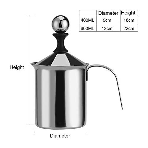  [아마존베스트]Haofy Manual Milk Frother 400 ml / 800 ml Stainless Steel Hand Foam Mixer with Double Mesh, Cappuccino Creamer for Coffee Latte Hot Chocolate (400 ml)