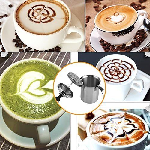  [아마존베스트]Haofy Manual Milk Frother 400 ml / 800 ml Stainless Steel Hand Foam Mixer with Double Mesh, Cappuccino Creamer for Coffee Latte Hot Chocolate (400 ml)