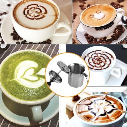  [아마존베스트]Haofy Manual Milk Frother 400 ml / 800 ml Stainless Steel Hand Foam Mixer with Double Mesh, Cappuccino Creamer for Coffee Latte Hot Chocolate (400 ml)