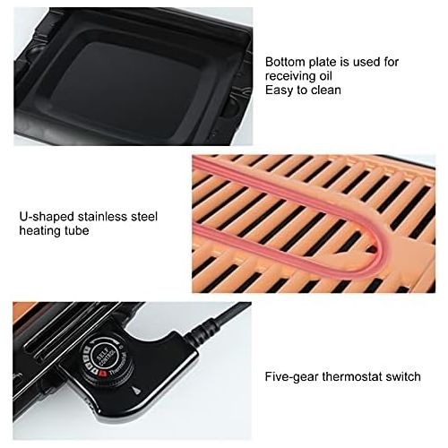  Haofy Electric Indoor Grill, Smokeless Electric Grill Pan, BBQ Skewers, Grill Machine, Automatic Constant Temperature, Grill Plate with Drip Tray (EU)