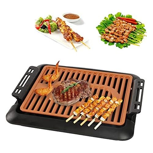  Haofy Electric Indoor Grill, Smokeless Electric Grill Pan, BBQ Skewers, Grill Machine, Automatic Constant Temperature, Grill Plate with Drip Tray (EU)