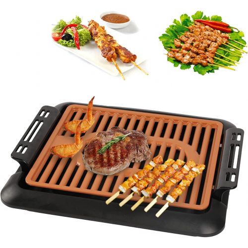  Haofy Electric Indoor Grill, Smokeless Electric Grill Pan, BBQ Skewers, Grill Machine, Automatic Constant Temperature, Grill Plate with Drip Tray (EU)