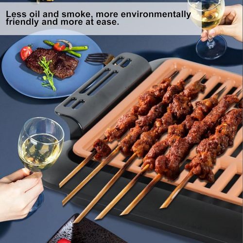  Haofy Electric Indoor Grill, Smokeless Electric Grill Pan, BBQ Skewers, Grill Machine, Automatic Constant Temperature, Grill Plate with Drip Tray (EU)