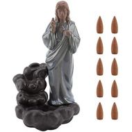 인센스스틱 Haofy Ceramic Incense Holder,Backflow Burner Smoke Jesus Virgin Incense Holder Burner with 10 pcs Cones Stick Home Decoration Handicraft Gift Easter Mary Statue Waterfall (Jesus)