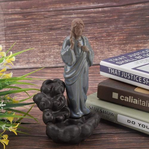  인센스스틱 Haofy Ceramic Incense Holder,Backflow Burner Smoke Jesus Virgin Incense Holder Burner with 10 pcs Cones Stick Home Decoration Handicraft Gift Easter Mary Statue Waterfall (Jesus)