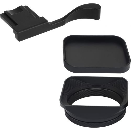  Hand Grip and Square Metal Lens Hood for Fuji X100V Fujifilm X100F X100T X100S X70 (with Metal Cap kit) Haoge Camera Accessories