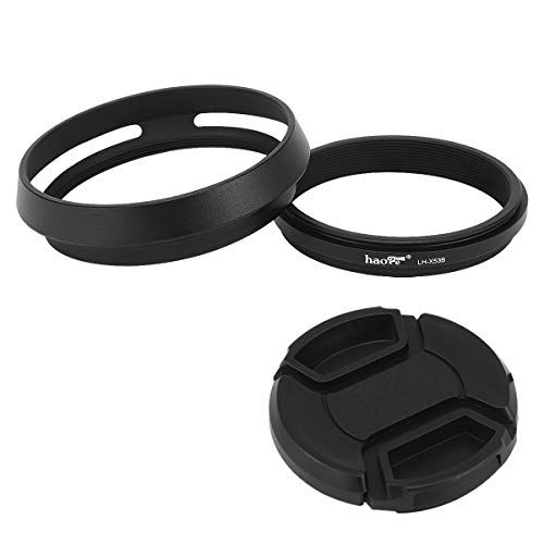  Haoge LH-X53B 3in1 Lens Hood with Adapter Ring with Cap Set for Fujifilm Fuji FinePix X70 X100 X100S X100T X100F X100V Camera Black Replaces Fujifilm LH-X100