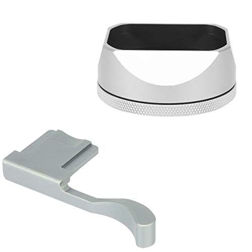  Haoge LH-X54W and THB-X2S Square Metal Lens Hood and Metal Hot Shoe Thumb Grip for Fujifilm Fuji X100V Camera Accessories Silver