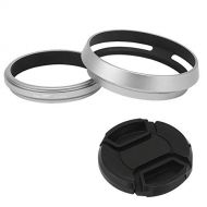 Haoge LH-X53W 3in1 Lens Hood with Adapter Ring with Cap Set for Fujifilm Fuji FinePix X70 X100 X100S X100T X100F X100V Camera Silver Replaces Fujifilm LH-X100