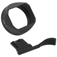 Haoge LH-X54B and THB-X2B Square Metal Lens Hood and Metal Hot Shoe Thumb Grip for Fujifilm Fuji X100V Camera Black