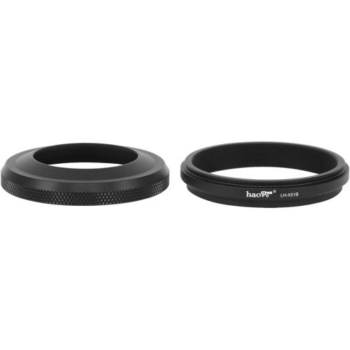  Haoge LH-X51B 2in1 All Metal Ultra-Thin Lens Hood with Adapter Ring Set for Fuji Fujifilm FinePix X100V Camera Accessories Black