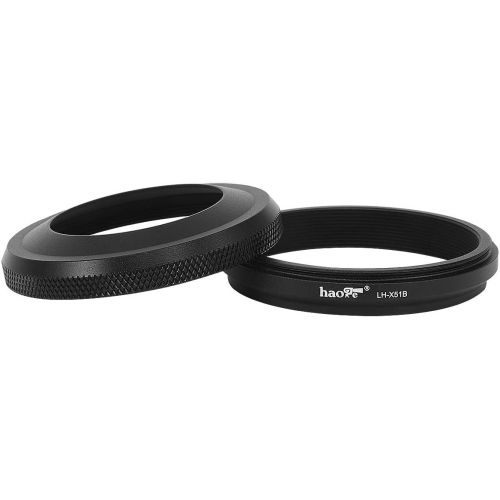  Haoge LH-X51B 2in1 All Metal Ultra-Thin Lens Hood with Adapter Ring Set for Fuji Fujifilm FinePix X100V Camera Accessories Black