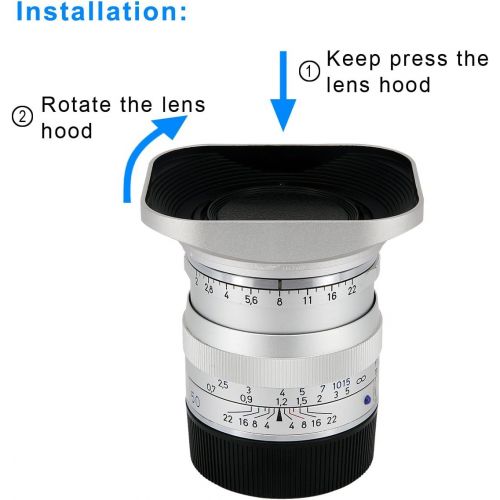  Haoge LH-ZV07 Square Metal Lens Hood for Carl Zeiss Biogon T 2/35 35mm f2 ZM, C Biogon 2.8/35 35mm f2.8 ZM, Planar T 2/50 50mm f2 ZM; Voigtlander NOKTON Classic 35mm f1.4 VM, 40mm