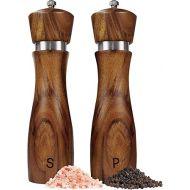 2 Pack Salt and Pepper Grinder Set, Acacia Wood Salt Mill Pepper Grinder with Ceramic/Stainless Steel Core, Modern and Elegant Wooden Salt and Pepper Set