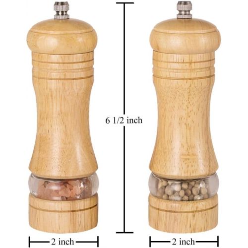  [아마존핫딜][아마존 핫딜] Haomacro Salt and Pepper Grinder Set, Wood Pepper Mills, Shakers with Acrylic Visible Window, Ceramic Grinding Core- 6.5 Inches-Pack of 2