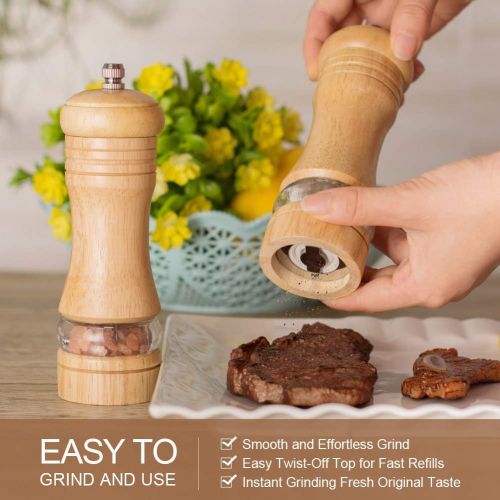  [아마존핫딜][아마존 핫딜] Haomacro Salt and Pepper Grinder Set, Wood Pepper Mills, Shakers with Acrylic Visible Window, Ceramic Grinding Core- 6.5 Inches-Pack of 2