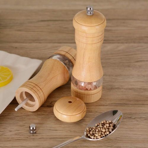  [아마존핫딜][아마존 핫딜] Haomacro Salt and Pepper Grinder Set, Wood Pepper Mills, Shakers with Acrylic Visible Window, Ceramic Grinding Core- 6.5 Inches-Pack of 2