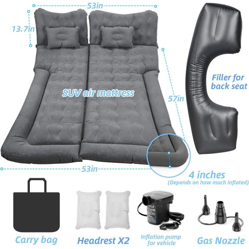  Haomaomao SUV Air Mattress, Inflatable Car Bed with Electric Pump and Pillow, Flocking Surface, Camping Sleeping Pad for Travel SUV Sedan Back Seat Trunk Tent Chevy Jeep Wrangler T