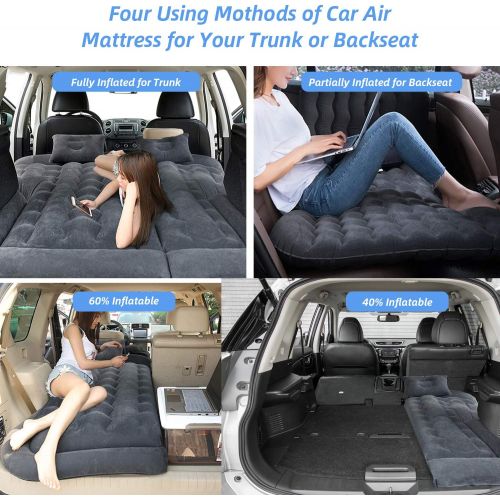  Haomaomao SUV Air Mattress, Inflatable Car Bed with Electric Pump and Pillow, Flocking Surface, Camping Sleeping Pad for Travel SUV Sedan Back Seat Trunk Tent Chevy Jeep Wrangler T