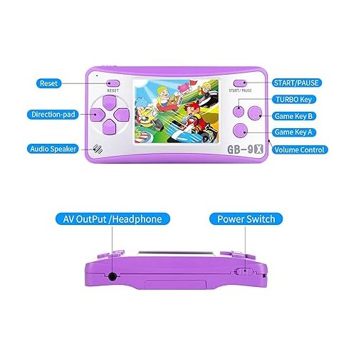  Retro Handheld Games Console for Children with 168 Classic Games Built-in 2.5 Inches Color Screen Portable Video Game Player Support TV Output Electronic Game Toys for Boys Girls (Purple)