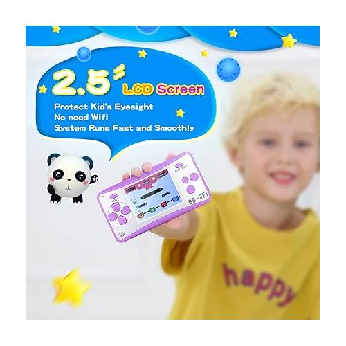  Retro Handheld Games Console for Children with 168 Classic Games Built-in 2.5 Inches Color Screen Portable Video Game Player Support TV Output Electronic Game Toys for Boys Girls (Purple)