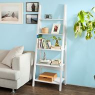 Haotian FRG61-W, Modern 5 Tiers Ladder Shelf Bookcase, Wood Storage Display Shelving, Wall Shelf, W64xD39xH180cm, White