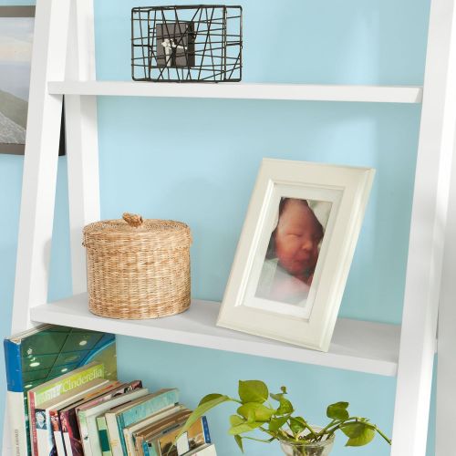  Haotian FRG61-W, Modern 5 Tiers Ladder Shelf Bookcase, Wood Storage Display Shelving, Wall Shelf, W64xD39xH180cm, White