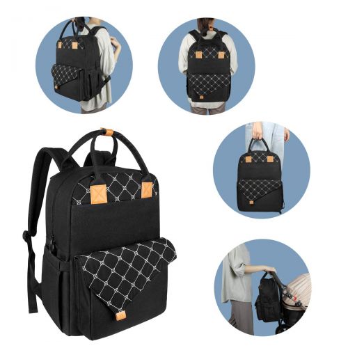  Hap Tim Diaper Bag Backpack Multi-Function Baby Bag Maternity Nappy Bags for Travel, Changing Bags, Large Capacity with Insulated Pockets Stoller Staps for Mom& Dad (K1031-BK)