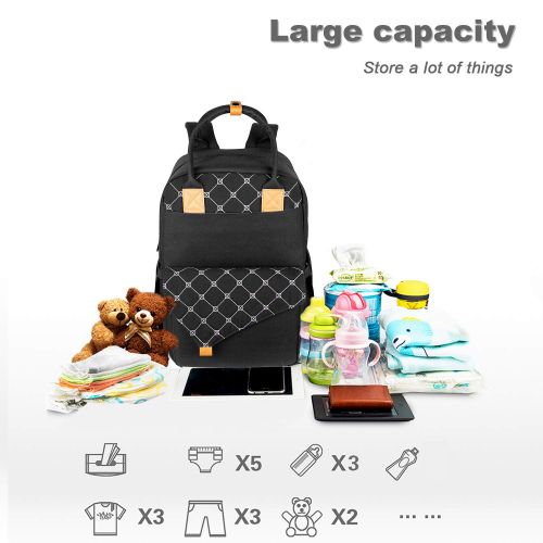  Hap Tim Diaper Bag Backpack Multi-Function Baby Bag Maternity Nappy Bags for Travel, Changing Bags, Large Capacity with Insulated Pockets Stoller Staps for Mom& Dad (K1031-BK)