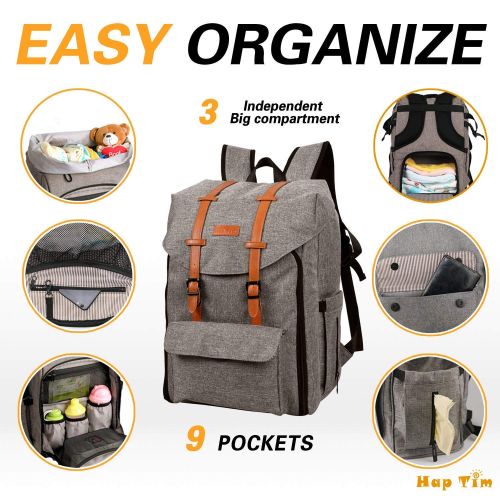  Hap Tim Upgrade Baby Diaper Bag Backpack Large Capacity Double Compartment with Stroller Straps Changing Mat,Nappy Bag Backpack for Newborn Mother/Father(5312G-2)