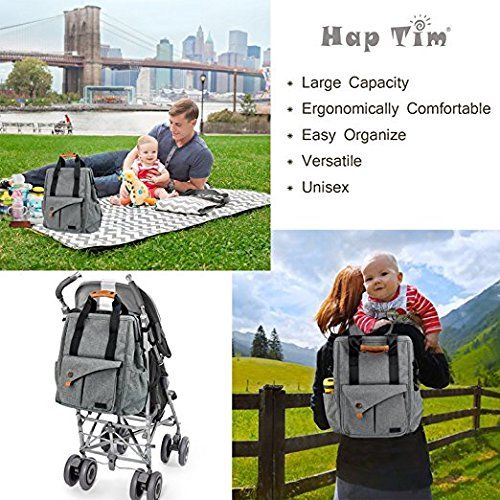  Hap Tim HapTim Baby Diaper Bag Backpack W/ Stroller Straps- Multi-function Designer diaper bags Large Capacity, Insulated Pockets,Changing Pad, Waterproof (Dark Gray-5279).