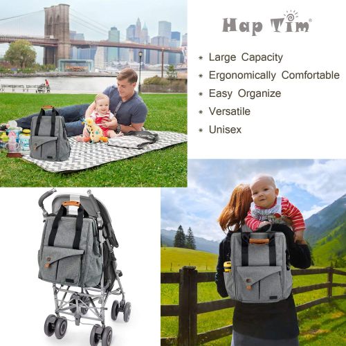  Hap Tim HapTim Multi-Function Baby Diaper Bag Backpack W/Stroller Straps,Large Capacity Nappy Changing Bag for Moms & Dads (Gray-5279)