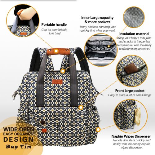  Hap Tim HapTim Multi-Function Baby Diaper Bag Backpack W/Stroller Straps,Large Capacity Nappy Changing Bag for Moms & Dads (Gray-5279)